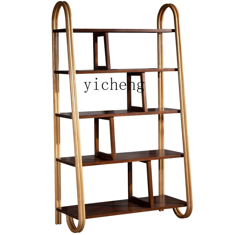 

Imported Real Rattan Design Floor Solid Wood Original Teak Complete Bookshelf Cabinet Storage