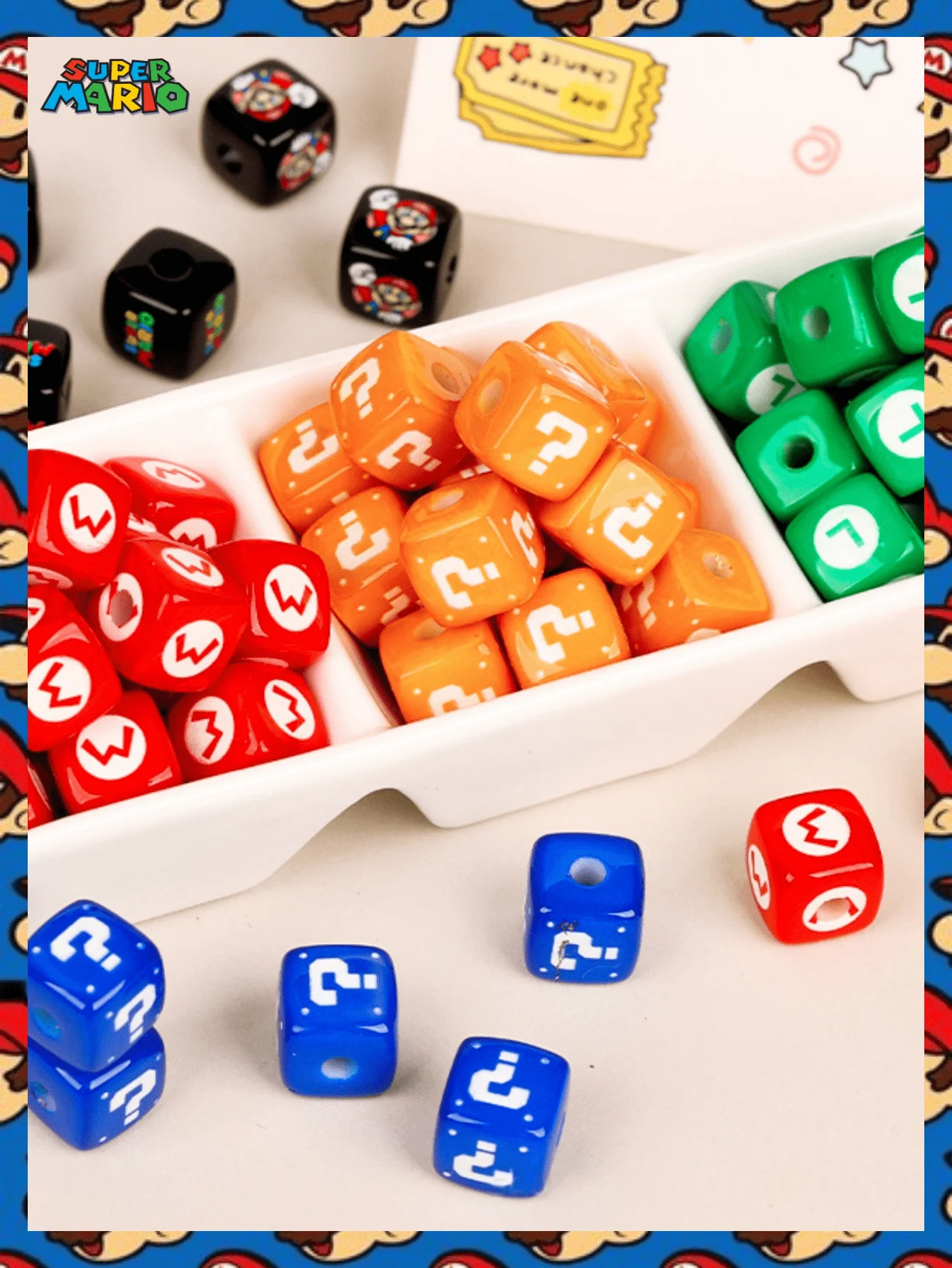 2/6/10 قطعة MINISO الكلاسيكية الكرتون ماريو بلوك سوار مطرز مثقوب ، سلسلة الهاتف ، عقال ، اكسسوارات المجوهرات الاكريليك ذاتية الصنع.