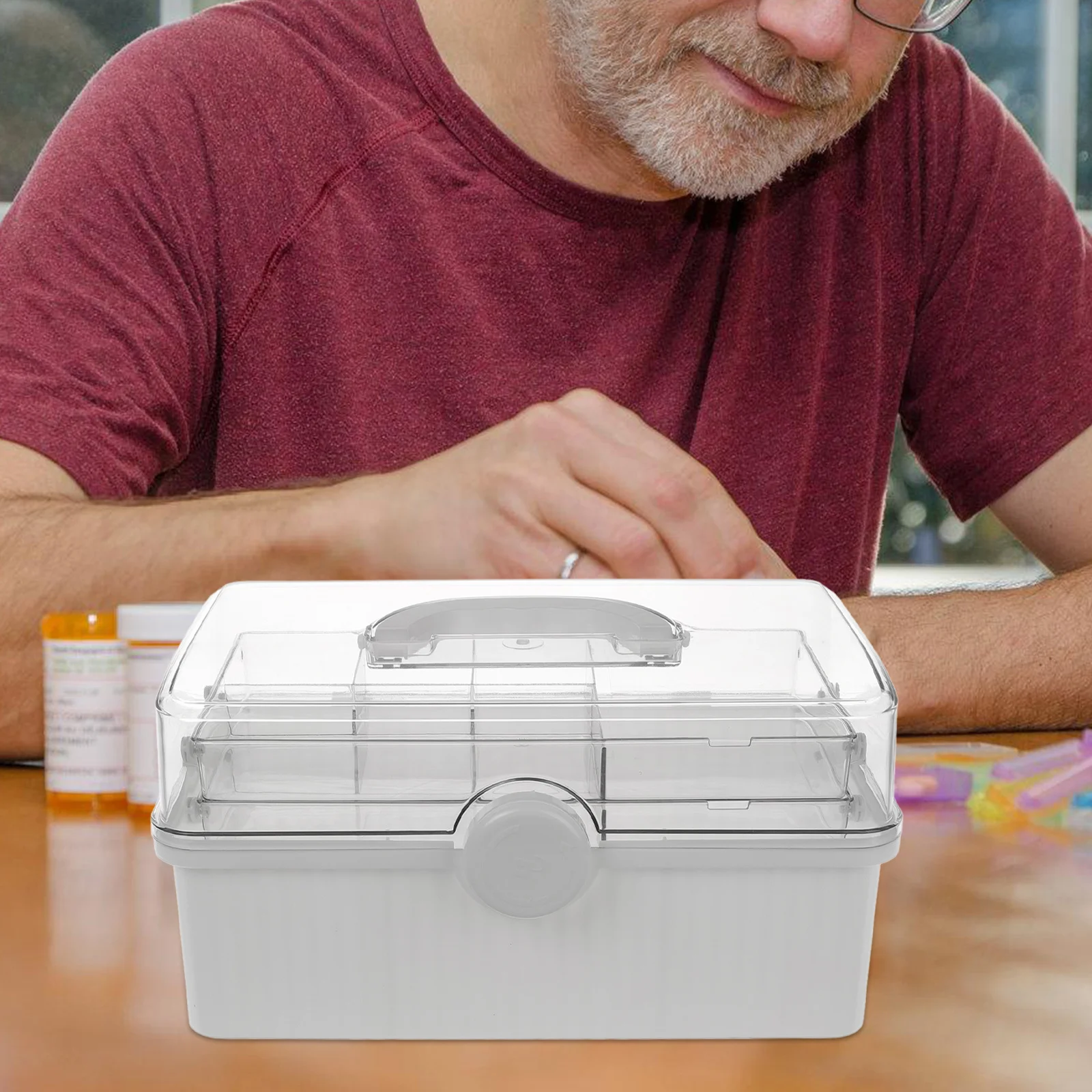 صندوق تخزين طبي بمقبض محمول، صندوق طبي ذو سعة كبيرة، منظم تخزين الأدوية المكتبية للسفر المنزلي #3