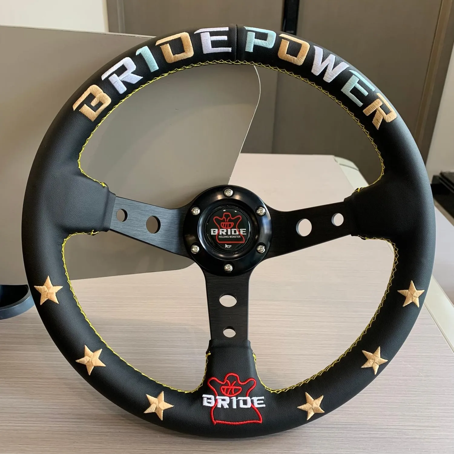 BRIDE Racing Steering Wheel Real Leather  Sport Steering Wheel With Horn Button For Most Car JDM Modification