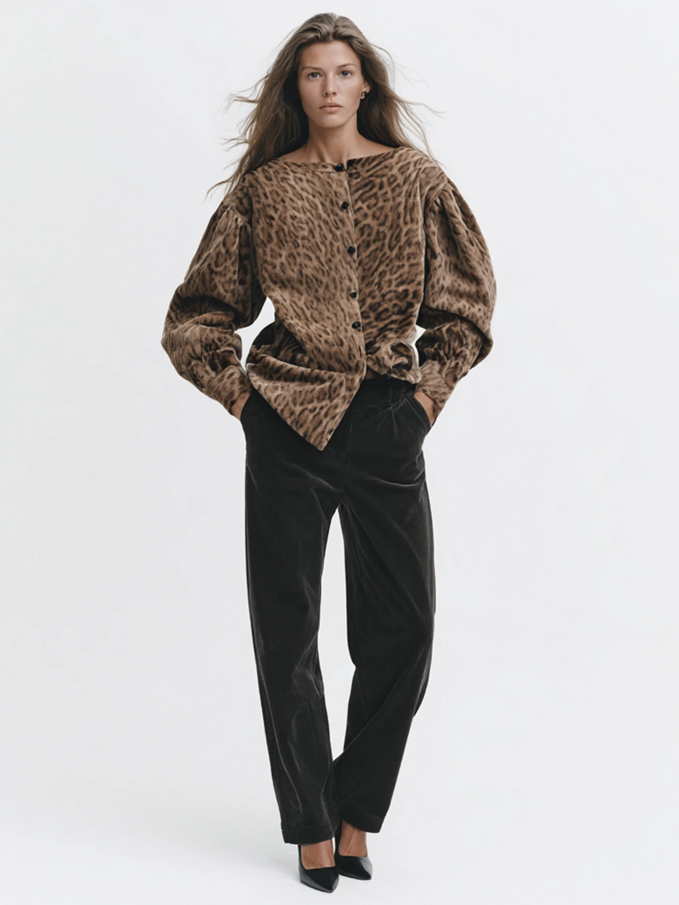 

Women's Leopard Print Jacket round Neck Long Sleeve Autumn Winter Fashion Street Daily Wear