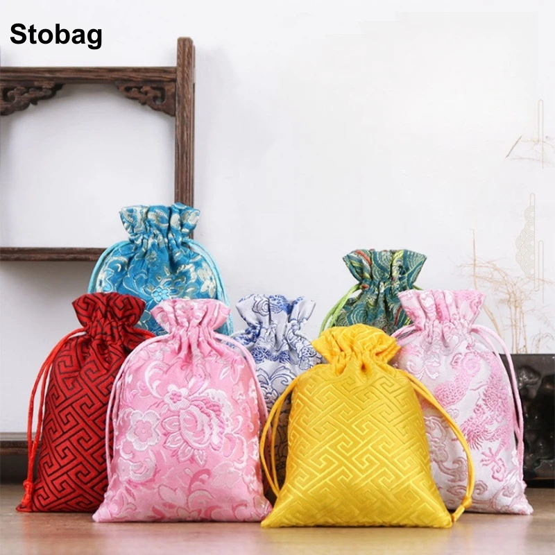 

StoBag 50pcs Wholesale Chinese Silk Cotton Drawstring Bag Gift Jewelry Packaging Storage Bundle Pocket Reusable Pouches Portable