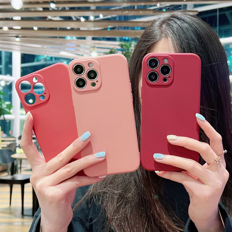 Flüssige Silikon Softcase für iPhone 11 12 13 14 Pro Max 13 Mini 14 plus kontrahierte reine Farbe stoß feste hintere Abdeckung Stoßstange – Detail 15