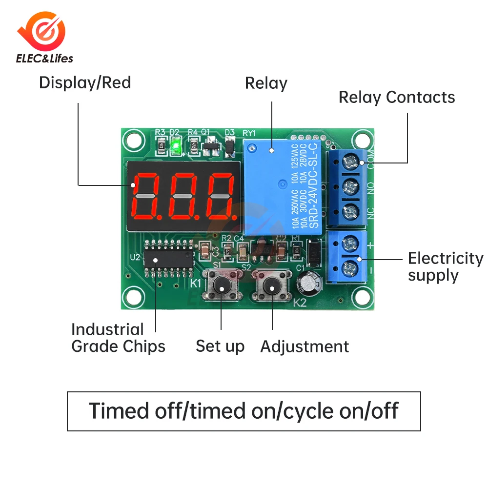 DC 12V 24V 10A LED Digital Time Delay Relay Trigger Cycle on/off  Timer Delay Switch Circuit Board Timing Control Module