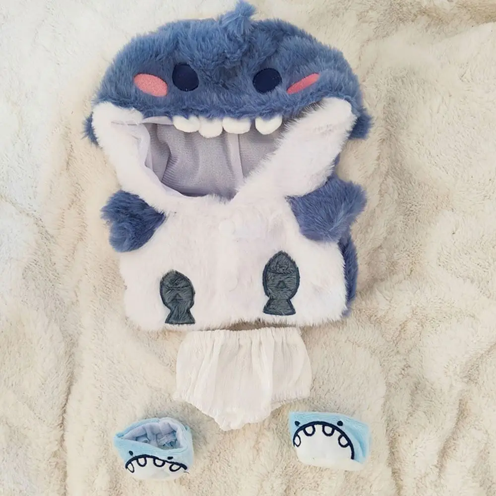 Vestiti per bambole creativi da 20 cm Cappotto di squalo cartone animato rosa blu Accessori per bambole Felpe con cappuccio in peluche in miniatura Gioco di vestizione che cambia