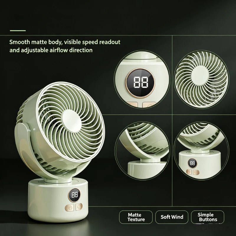 USB Rechargeable Silent Oscillating Fan Long Standby High Airflow Camping Circulator for Home Office Use