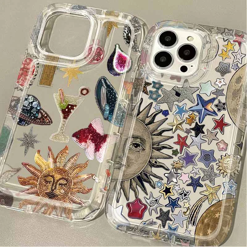 Moon Sun God Star Clear Case For iPhone 16 15 14 13 12 11 Pro Max XS X XR 8 7 Plus SE 2020 Silicone Shockproof Printing Cover