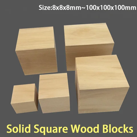 1-1000Pcs Unfinished Square Wood Block 8*8*8mm-100*100*100mm Solid Wooden Cubes DIY Craft Model Making Teaching Tools Material