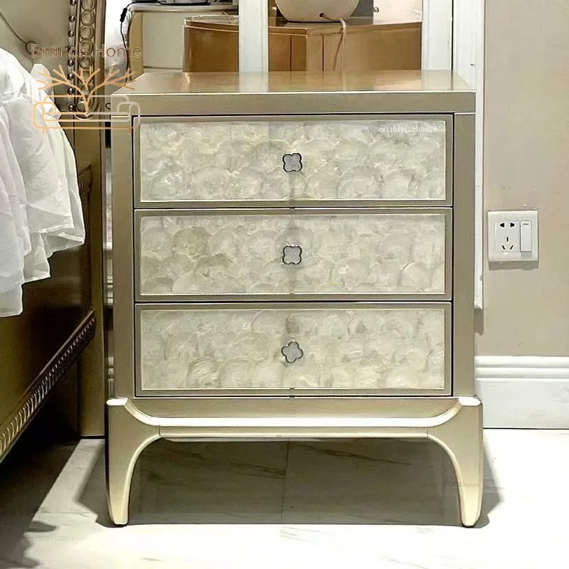 Chaosen Huo Light Luxury Shell Bedside Table Household Bedroom New Bedside Bucket Cabinet Premium French Storage Bedside Cabinet