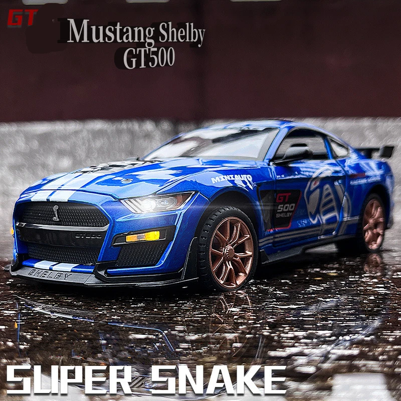 1/32 Ford Mustang Shelby GT500 Alloy Sports Car Model Diecast Metal Car Model Simulation Sound and Light Collection Kid Toy Gift