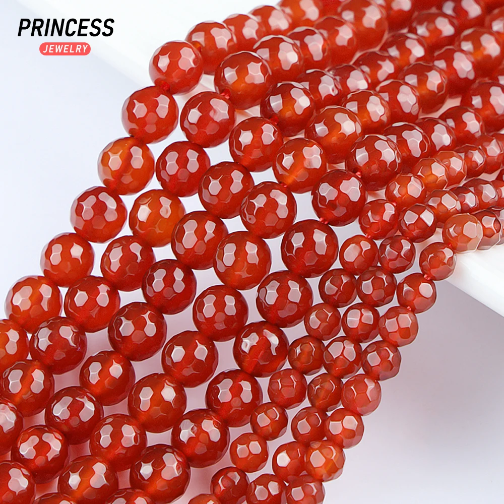 A+ Natural Red Agate Carnelian 4-10mm Faceted Beads for Jewelry Making Bracelet Wholesale Stone Beads DIY Accessories