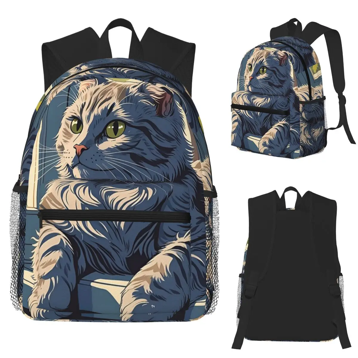 

Gray Cat Pattern Student Backpack School Bag Hiking Travel Daypack for Boys Girls Fashion Bookbag Shoulder Bags