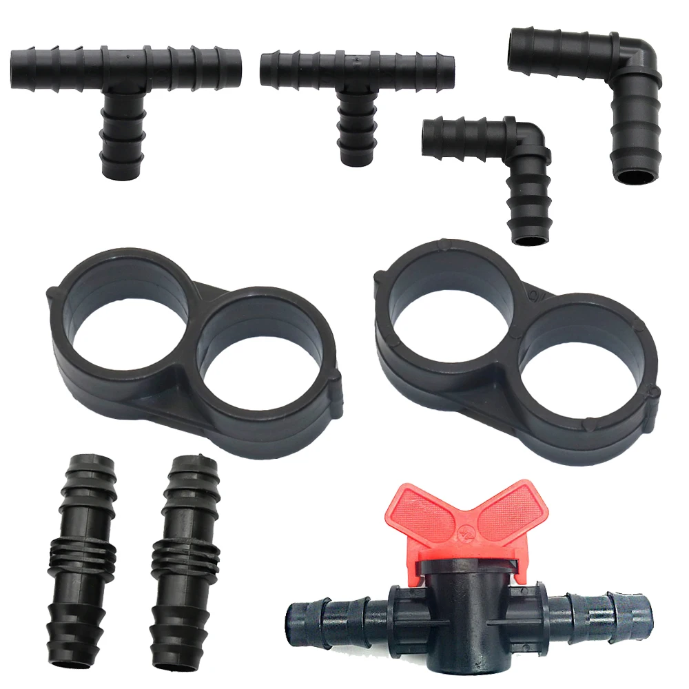 20-41Pcs Drip Irrigation Fittings Kit Straight Tee Elbow Plug For 1/2 Inch 16mm Tubing Garden Watering Hose Connect