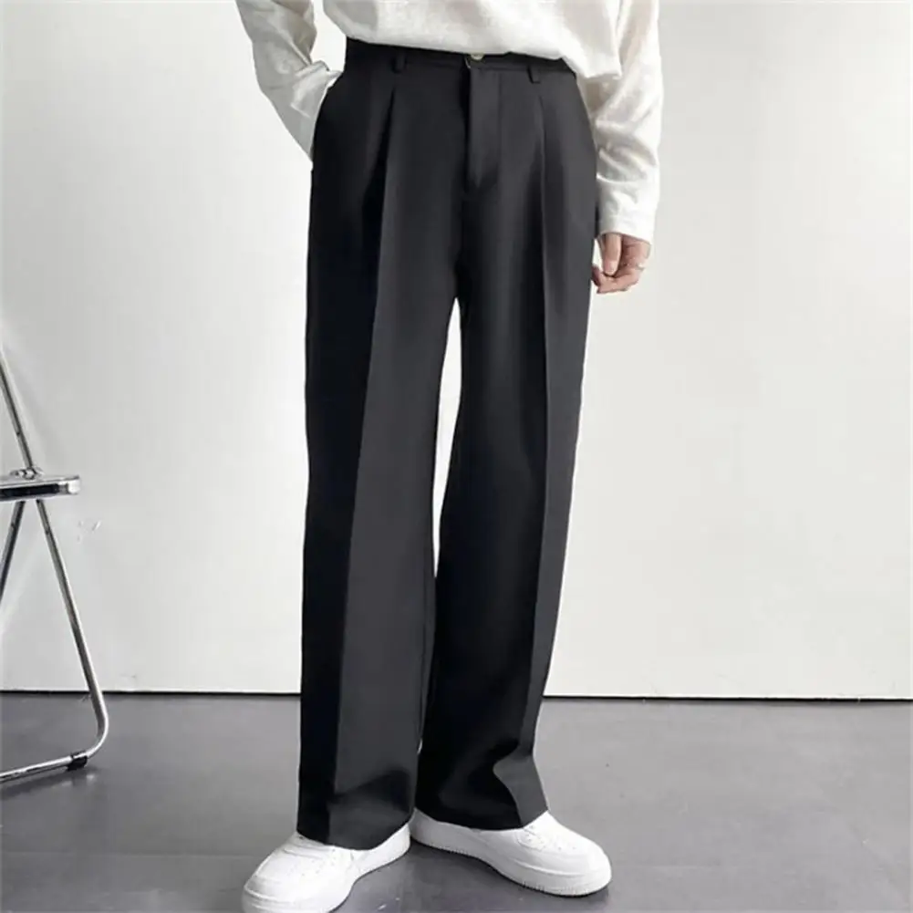 2025 Reinforced Pocket Stitching Men Suit Pants High Waist Button Zipper Fly Straight Wide Leg Pants Casual Men Trousers