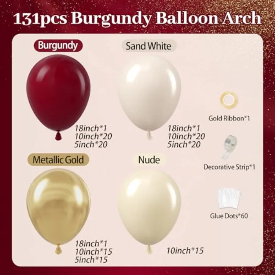 Burgundy Balloon Garland Arch Kit with Burgundy Maroon Sand White Metallic Gold Nude Balloons for Maroon and Gold Graduation Br - view 2