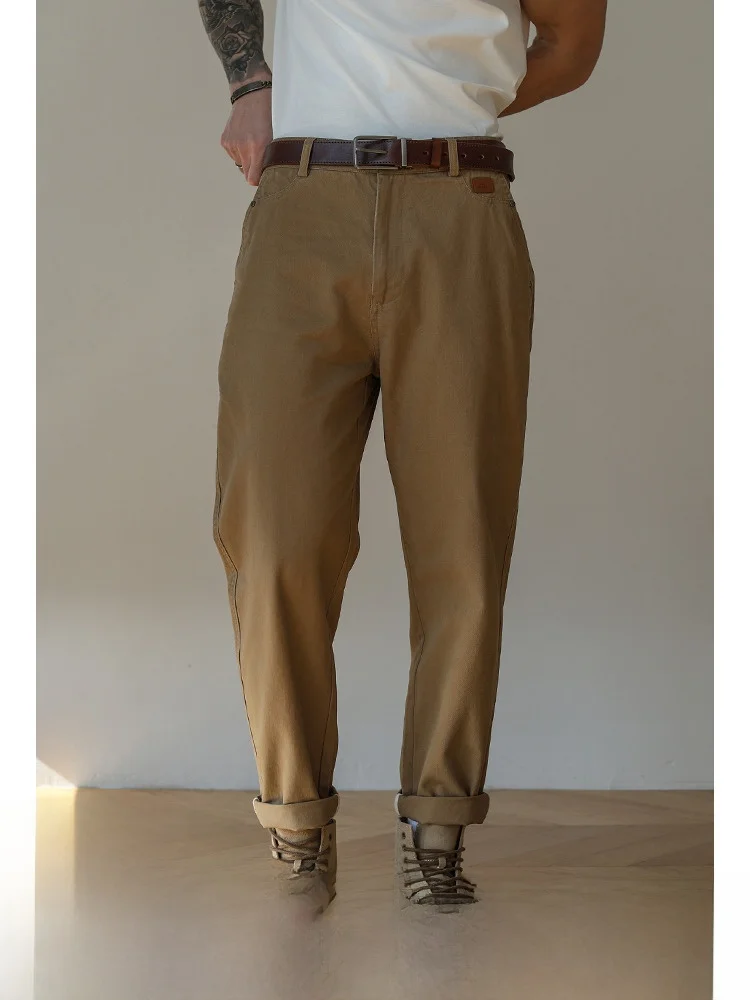 

ILOX мужские американские ретро тяжелые длинные бархатные хлопковые рабочие брюки весна осень свободные повседневные брюки прямые брюки на молнии Fly