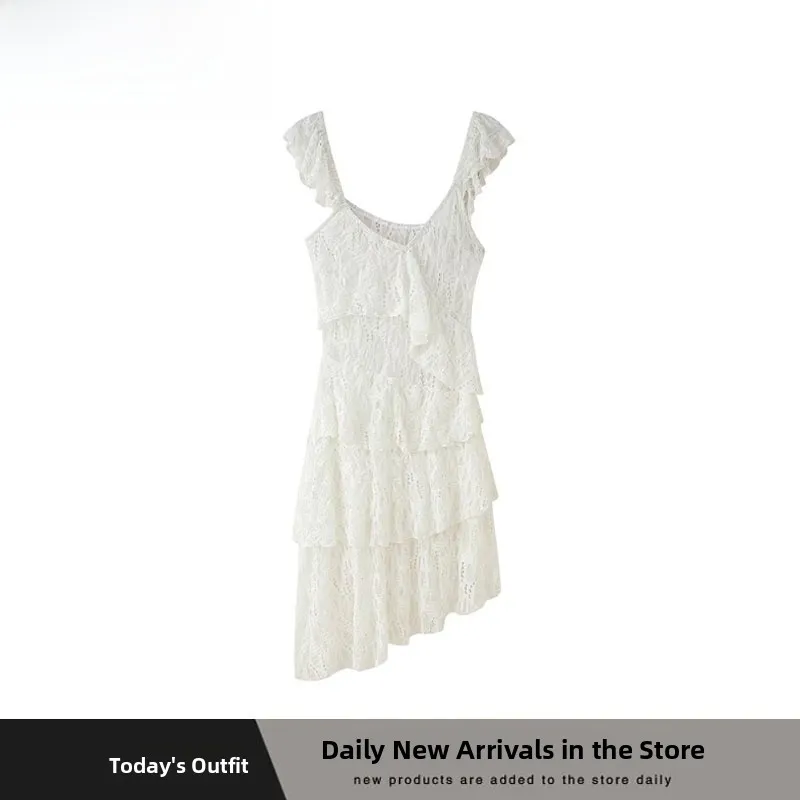 Faionable Layered Lace Dr ZA New Women's Clothing ZR Sle High Waist Streetwear Summer Season Ladies V-Ne Svel