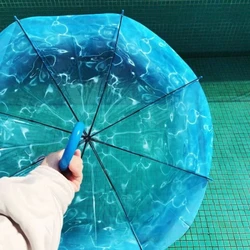 Plastic Umbrella Automatic Transparent Sea Moon Blue Umbrella Sunset Umbrella Beach Vacation Adult Women's Big