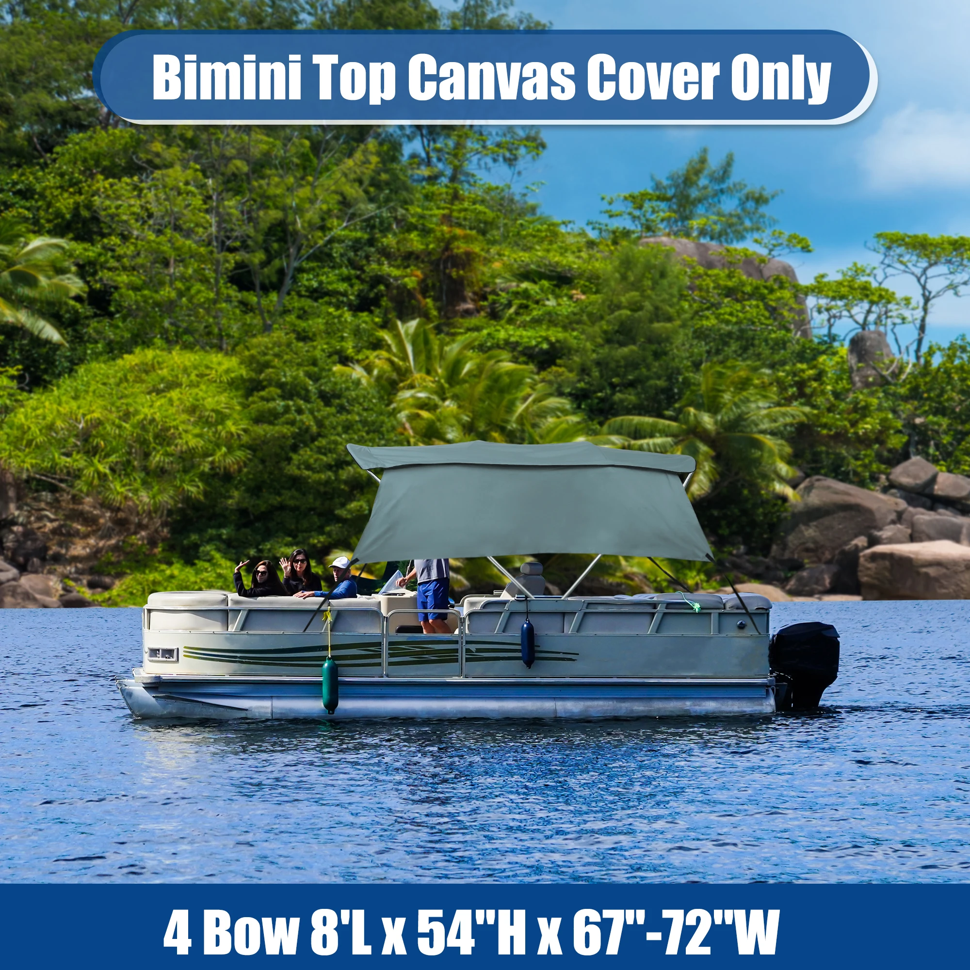 

X Autohaux 4 Bow Bimini Top Canvas Cover Boot Cover 600D Boat Cover with Detachable Side Storage Boot Canvas ONLY NO Frame