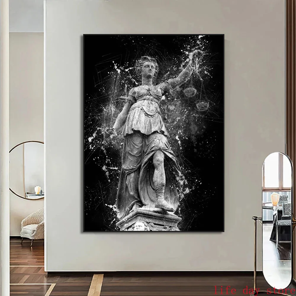 Scales of Justice Poster , Lady Themis with Scales, Judicial Symbol Canvas Painting Wall Art Picture Lawyer Office Decor Gift