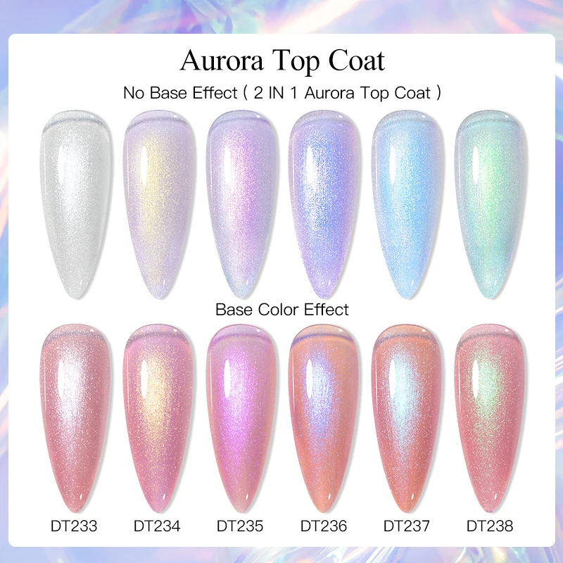 7ml Moonlight White Aurora Glitter Gel Nail Polish Top Coat Iridescent Pearl Effect Shining Semi Permanent Nail Art Gel Varnish