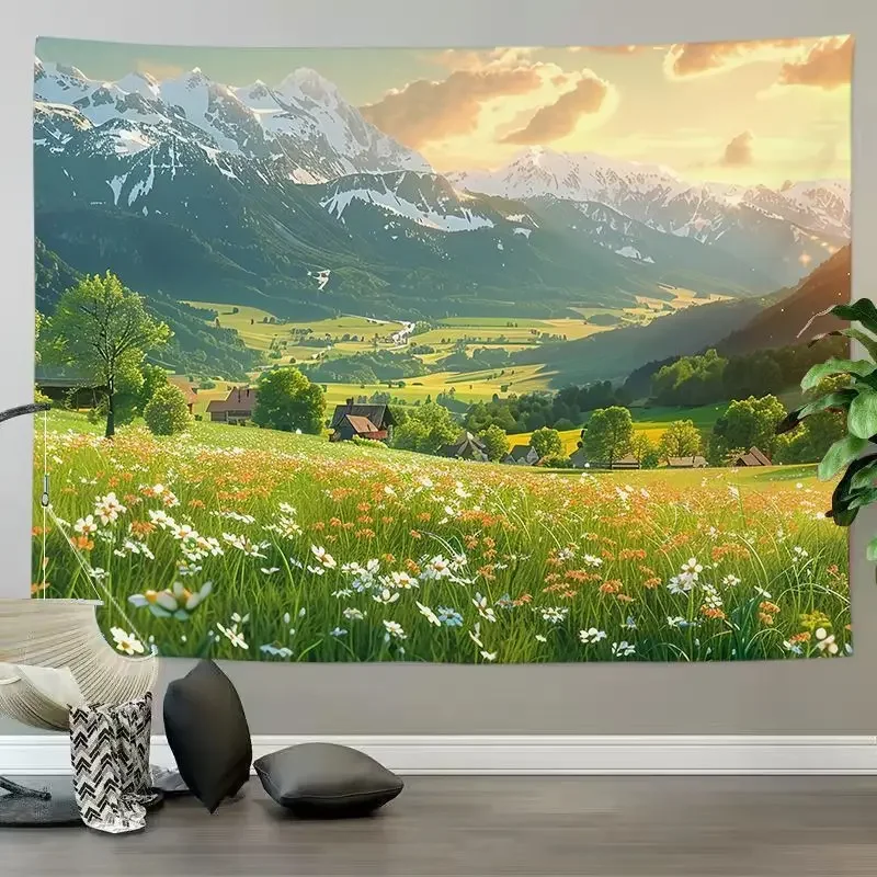 VIKAMA Anime Windmill Countryside Scenery Tapestry, High Definition Wear-Resistant Fabric Wall Hanging for Living Room