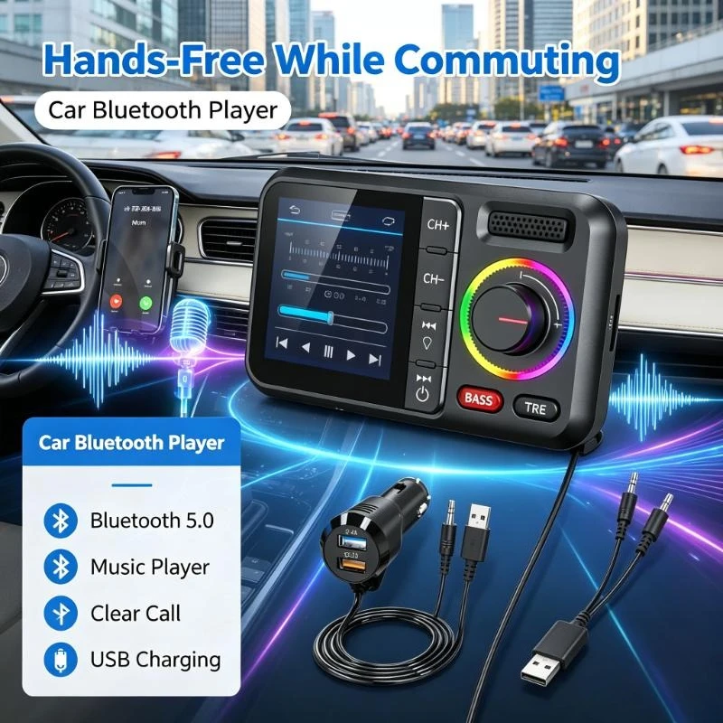 Color Screen Car Mp3 Player Wireless Fm Transmitter Supports Qc3.0 Charging For Commuting Driving Hands-Free Communication