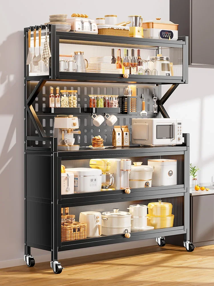 Kitchen Side Cabinet Shelf Floor to Floor Multi-layer Microwave Oven Multifunctional Locker Storage with Door