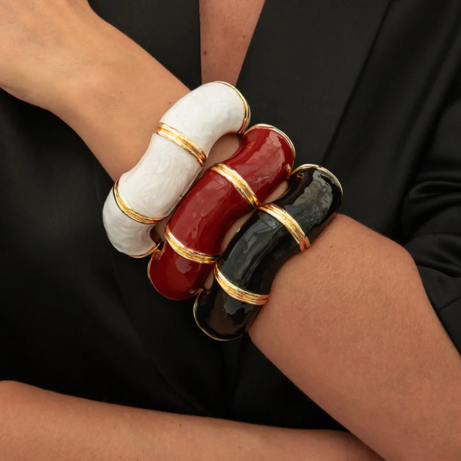 

KMVEXO Punk Irregular Acrylic Resin Bamboo Chunky Bangles for Women Hand Goth Geometric Open Cuff Bracelets Couple Jewelry Gift
