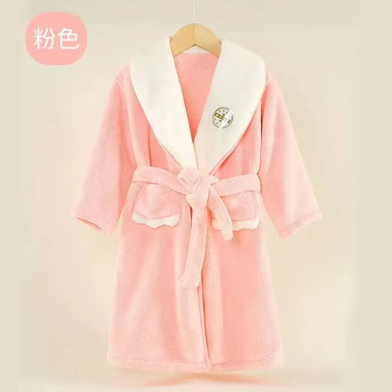 Coral Fleece Quick Dry Bathrobe Warm Sleeved One-Piece Kids Children Boys Girls Autumn Winter Bath Sleep Robe Towel Pajamas