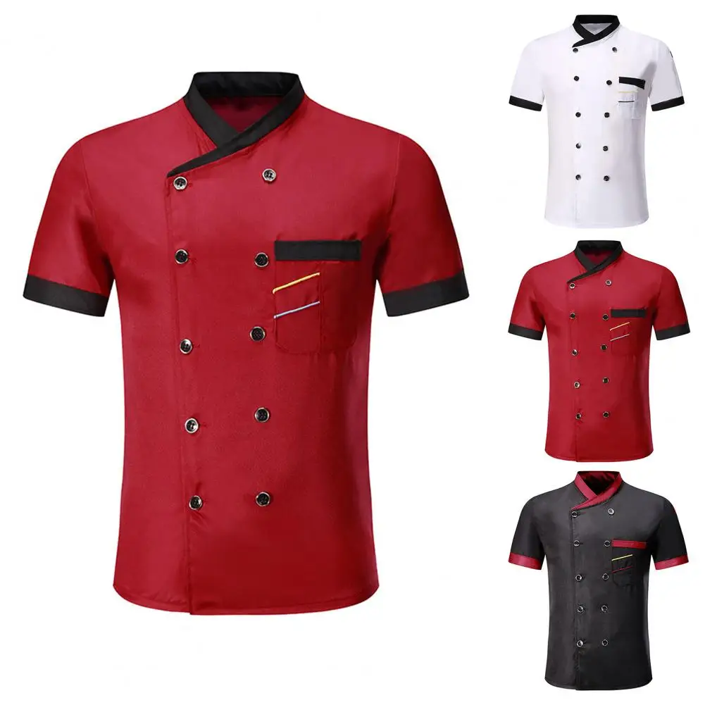 Chef Shirt Double-breasted Patch Pocket Stand Collar Buttons Cooking Restaurant Unisex Plus Size Chef Uniform Restaurant Garment