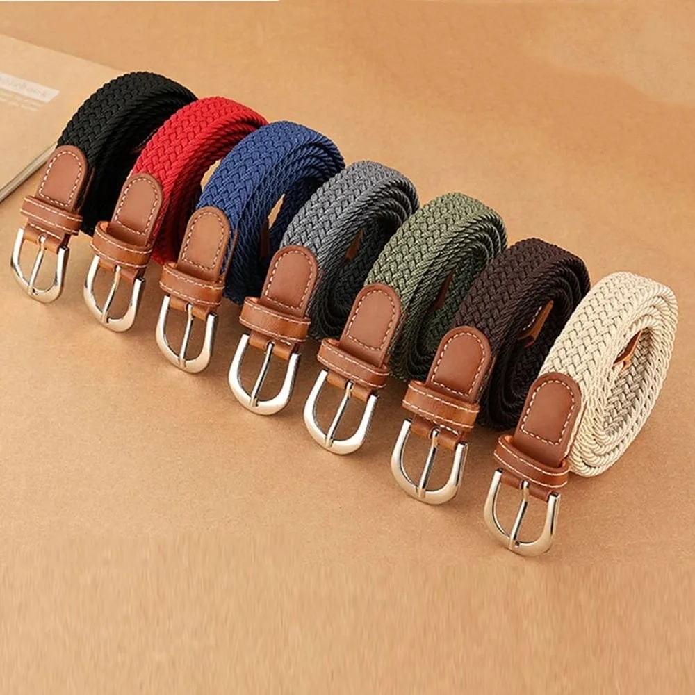 Fashion Canvas Woven Belt Knitted Thin Adjustable Elastic Waistband Punch Free Flexible Stretch Waist Belts Unisex