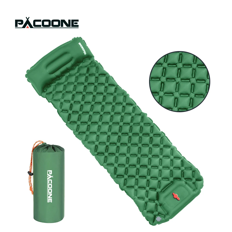 PACOONE Outdoor Camping Sleeping Pad Ultralight Air Mat Inflatable Mattress with Pillows  Built-in Inflator Pump Travel Hiking