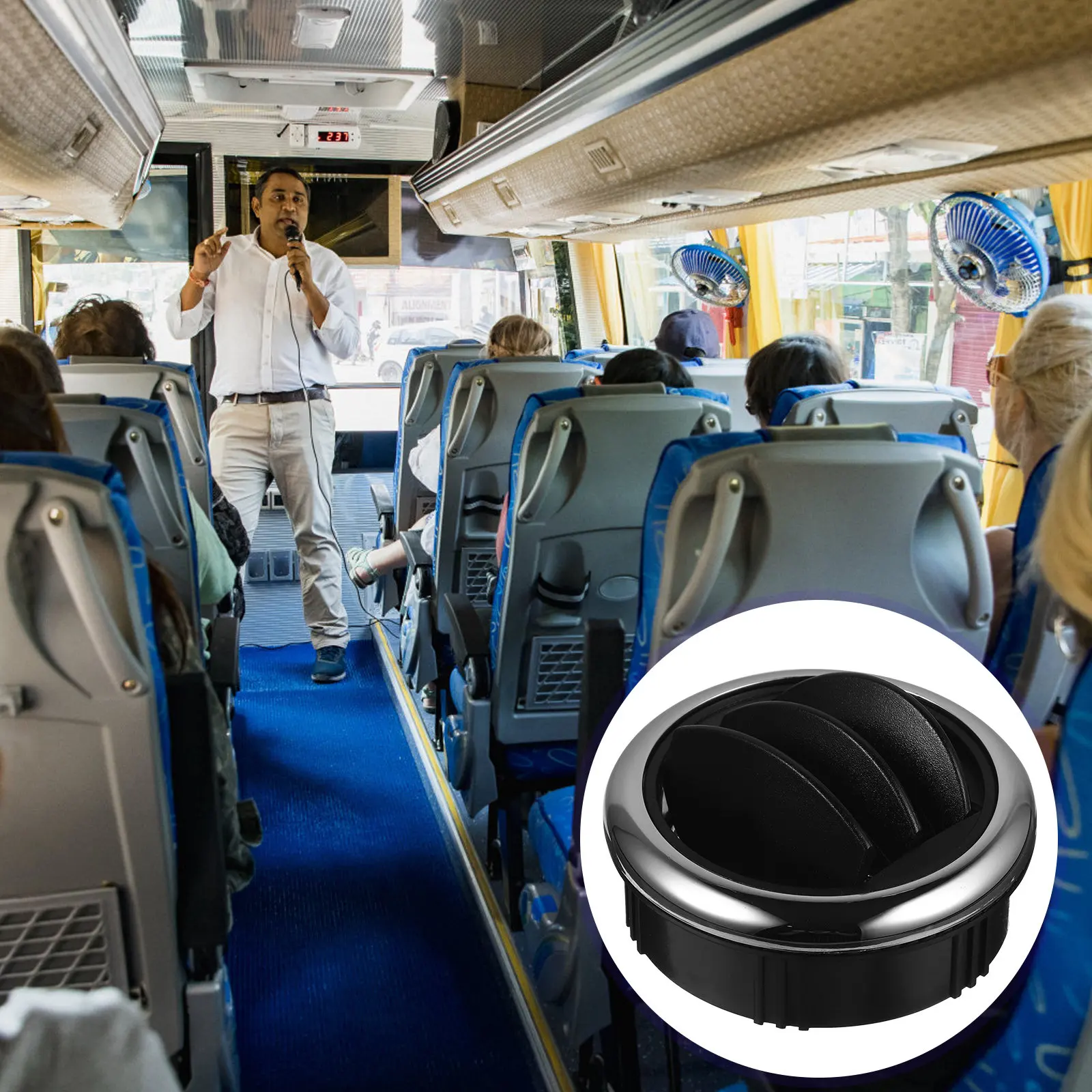 Knob Type Bus Air Conditioning Vent Round Outlet Electroplate Diameter 87Mm 75Mm for Rv Electric Car Caravan Air Conditioning