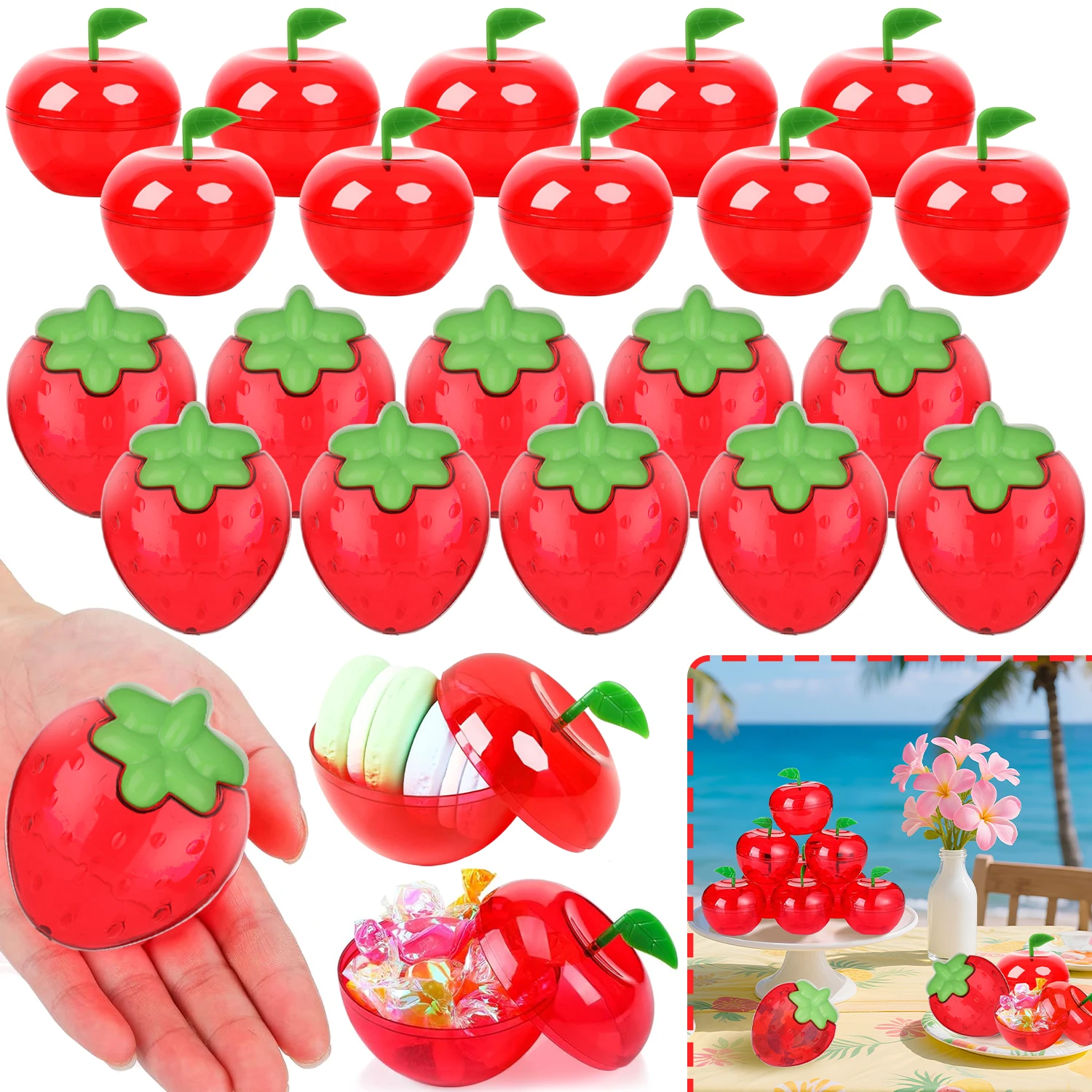Cajas con forma de fruta para niños, Mini cajas de plástico para dulces con forma de manzana y fresa, contenedores de relleno para regalo, suministros para fiestas, 10 Uds.