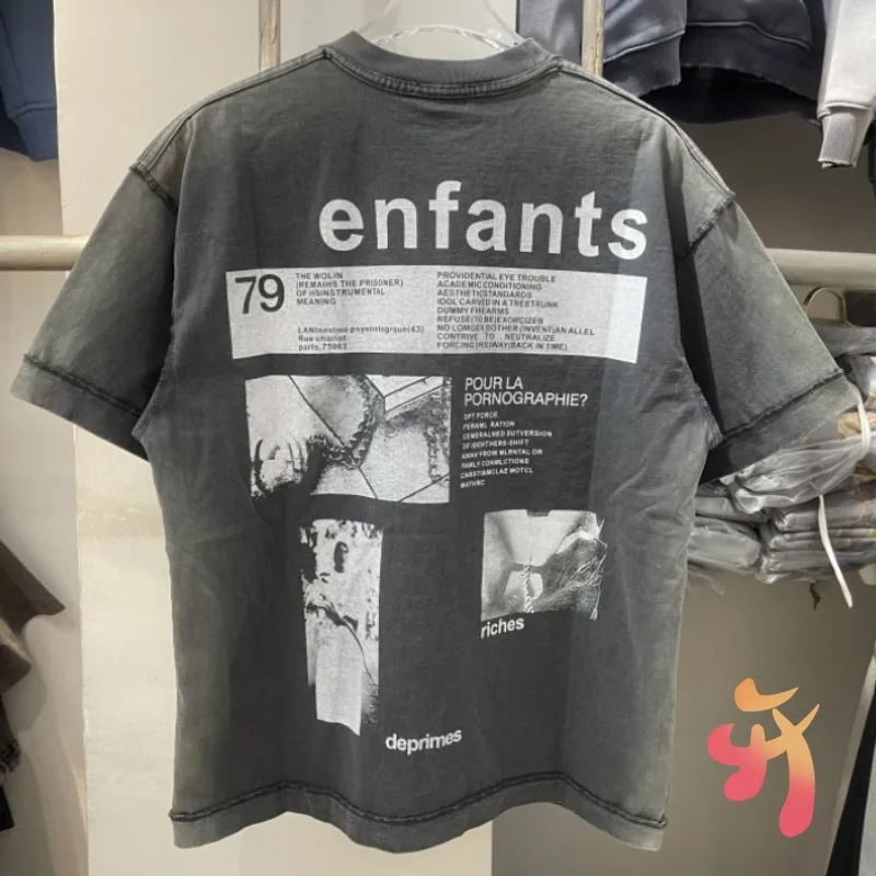 24ss New Vintage Enfants Riches Deprimes T-shirts Hiphop Street Cotton Washed Black Portrait Short Sleeves T-shirts Men Women