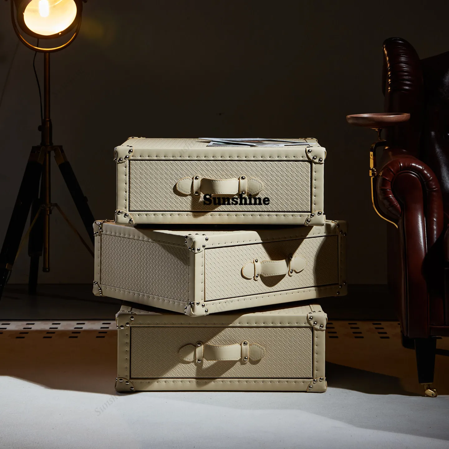 Italian minimalist leather rotating bedside table, master bedside table