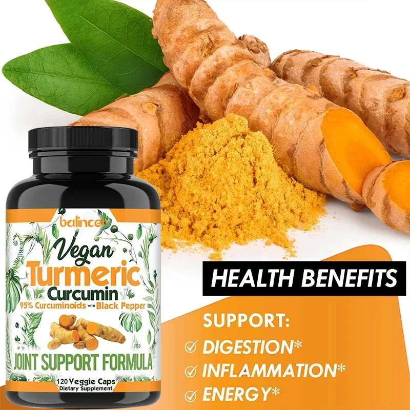 Curcumin and Black Pepper Extract Capsules - Joint Health Supplement Relieves Post-Exercise Inflammation and Strengthens Bones