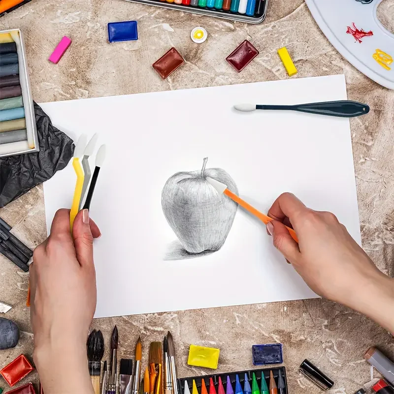 30pcs Sketching & Drawing Tool Kit - Includes Blending Stumps, Tortillions, Art Wipes, Scrapers & Dual-Tip Sponge Pens