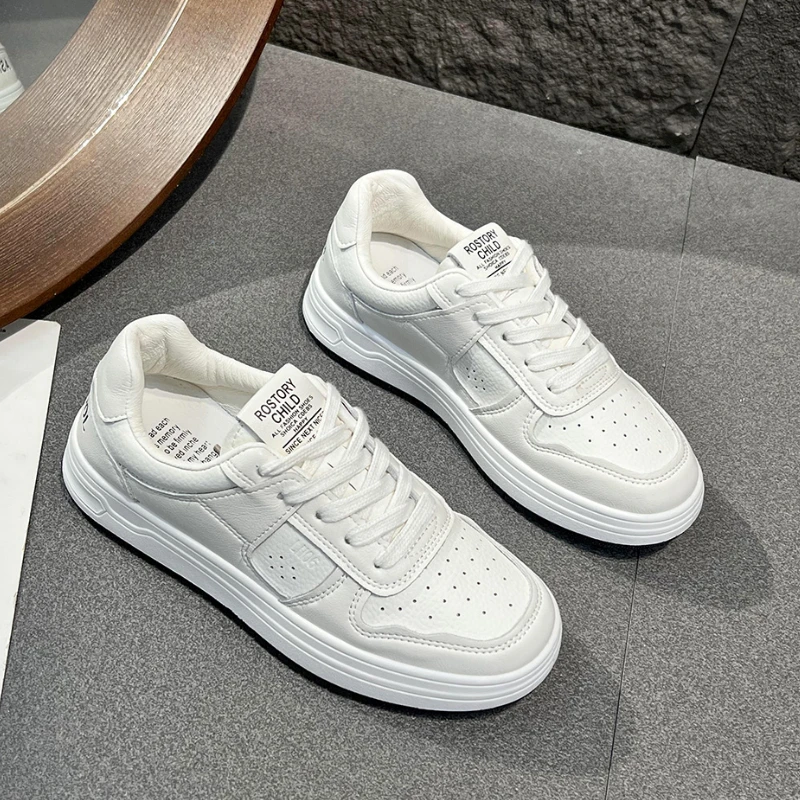 Women's Single Shoes Summer New Flat Round Head Shallow Lace-up Sports Shoes Casual Comfort Increase Non-slip Small White Shoes