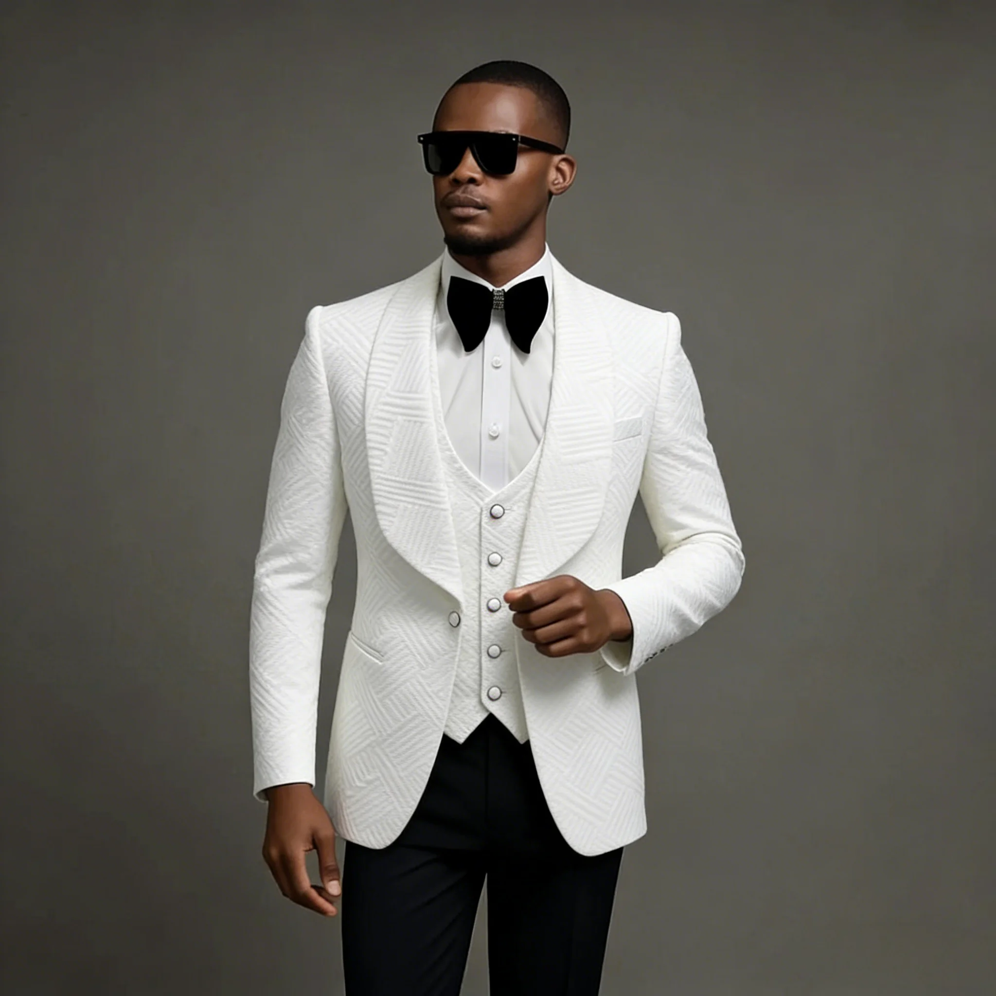 

Formal White Plaid Men's Suit 3 Pieces Set Wedding Groom Tuxedos Bridegroom Slim Fit Blazer Pants Vest Men's Best Man Suit