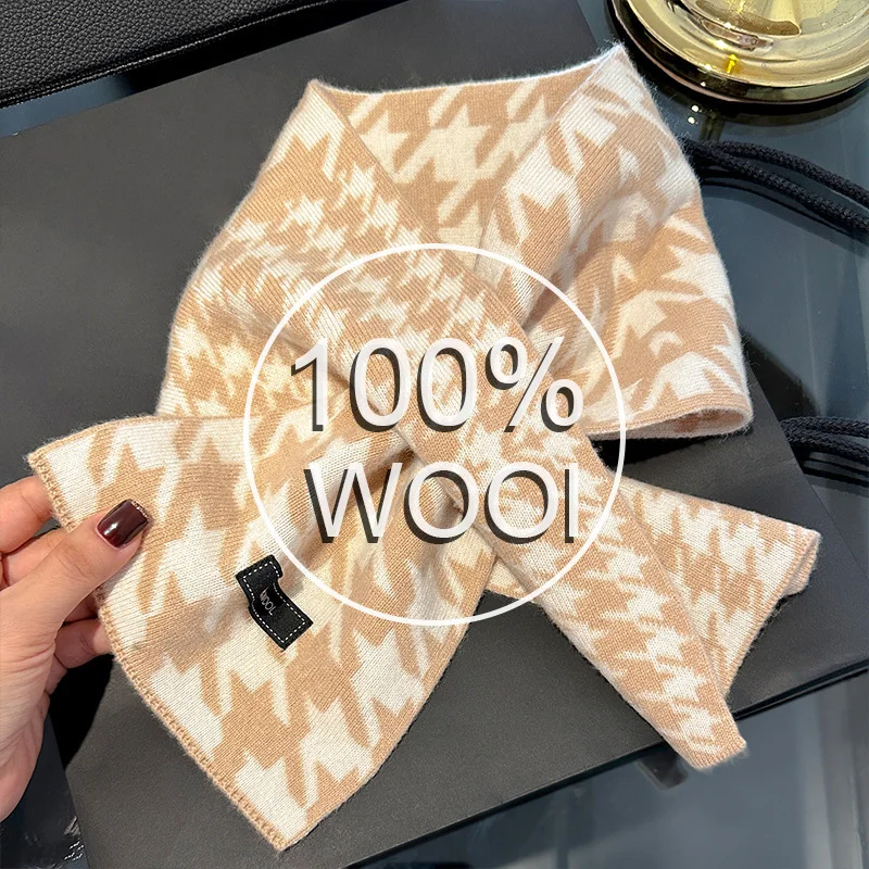 

100% Wool Knitted Winter Scarf For Women Warm Plaid Cashmere Scarves Neckchief Solid Lady Shawl Wrap Female Pashmina Bufanda