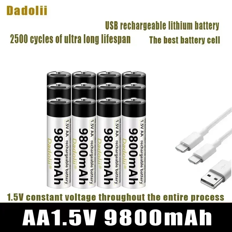 USB/High Capacity 1.5V AA 9800 mWh Rechargeable Li-ion Battery - Remote Control, Mouse, Fan, Toy - Cable Included
