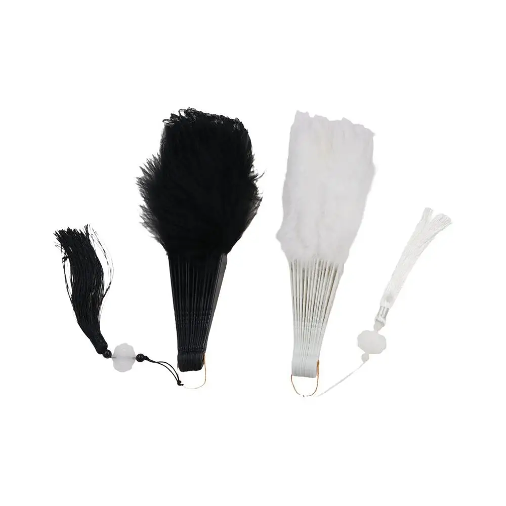 Fan Crafts Retro Faux Feather Plush Fan Spanish Style Handheld Artificial Feather Fan with Tassels Pendant Lace Fan Cheongsam