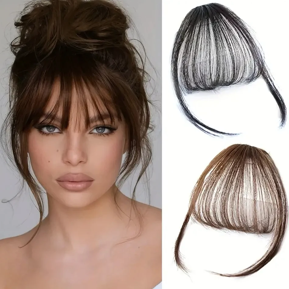 Synthetic Straight Fringe Bangs Hair Extension With Temples Easy To Wear Clip In Bangs For Women Invisible Synthetic Bang Hair