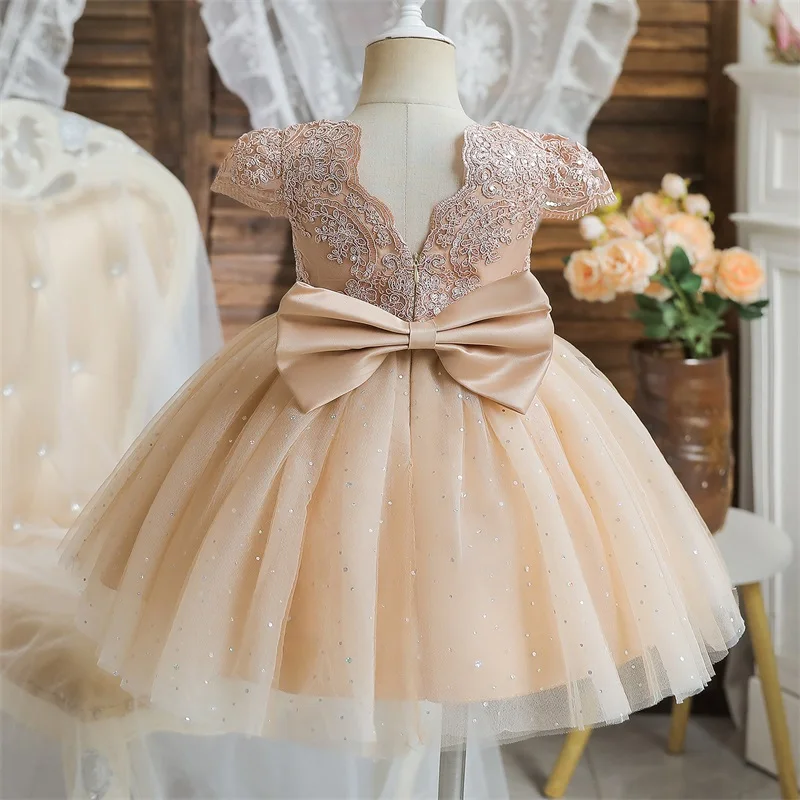 1-5Y Baby Kids Princess Dress For Girls Fancy Wedding Dress Sleeveless Sequins Party Birthday Baptism Dress Pageant Baby Dress