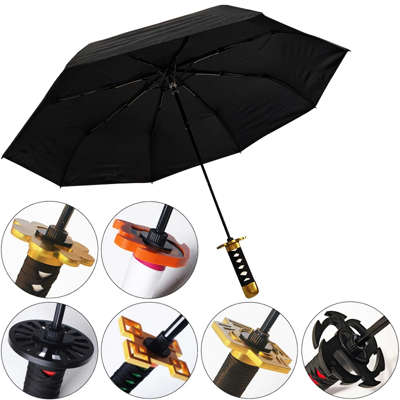 Demon Slayer Japanese Katana Umbrella 3 Fold Bleach Kurosaki One Piece BLEACH Kimetsu No Yaiba Anti UV Sun Protection Parasol