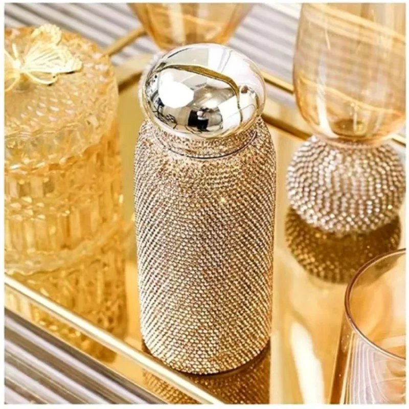 Bling Rhinestones 304 Stainless Steel Thermos Cup 260ML Portable Water Bottle Vacuum Coffee Insulated Bottle Car Flasks Gift
