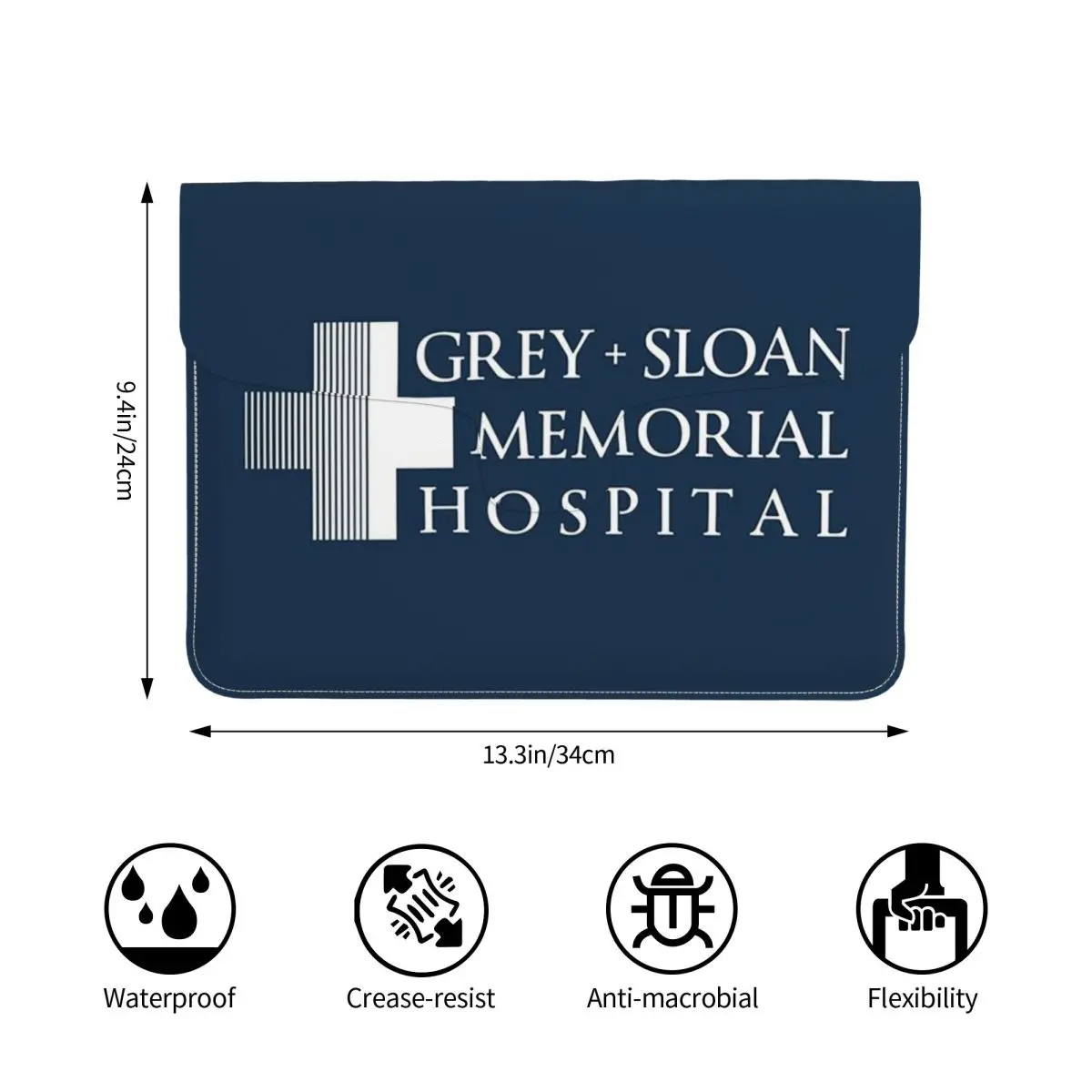 Grey + Sloan Memorial Hospital Logo White Print PU Leather Horizontal Laptop Sleeve Shockproof Soft Lining Notebook Case 13 Inch
