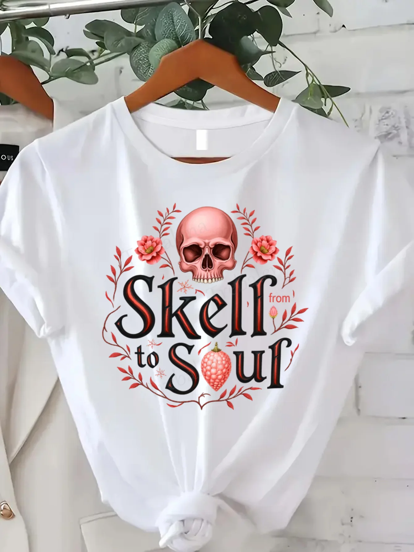 

Футболка с круглым вырезом Skull to Soul Футболка с цветочным рисунком Женская повседневная футболка больших размеров Футболка с короткими рукавами Модный повседневный топ